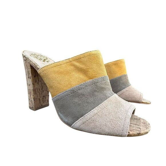 Vince Camuto Women's Color Block Suede Mules Multicolor Shoes Heels Size 7.5M - Picture 1 of 12
